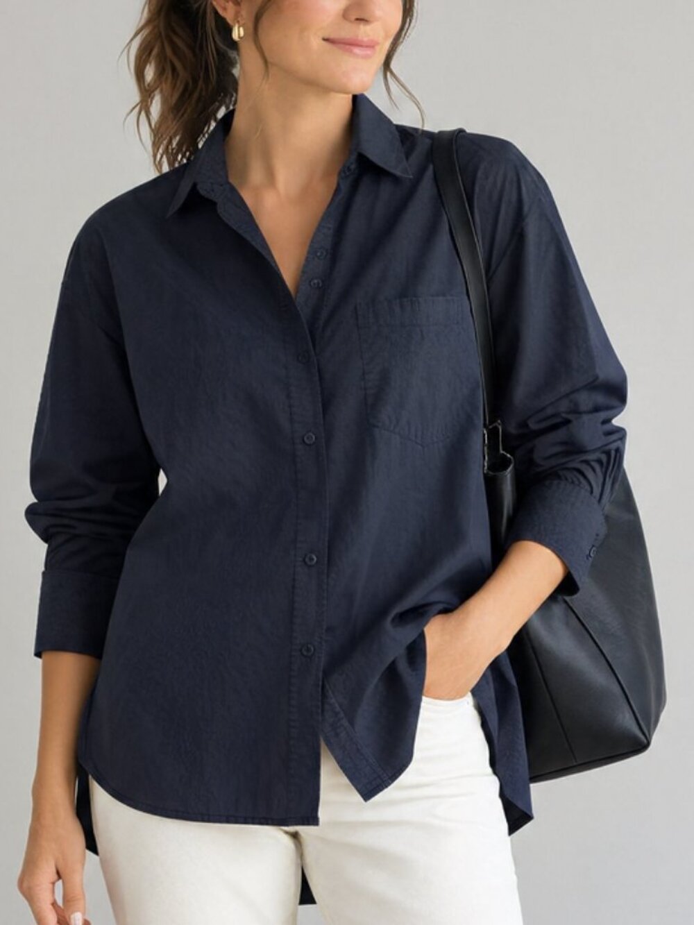 Kit and Ace Navy Blue Oversized Cotton Shirt S/M PTP24